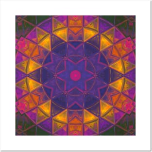 Mosaic Kaleidoscope Flower Purple Yellow and Pink Posters and Art